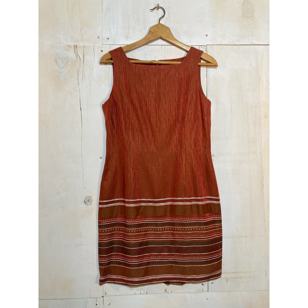 Vtg Anthropologie Isabella Bird Shift Dress Womens Sz 8 Rust Sleeveless Boho‎